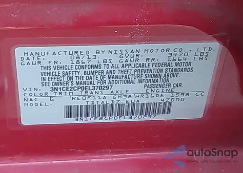 2014 Nissan Versa Note Sv z USA, uszkodzony, nr VIN 3N1CE2CP0EL370297